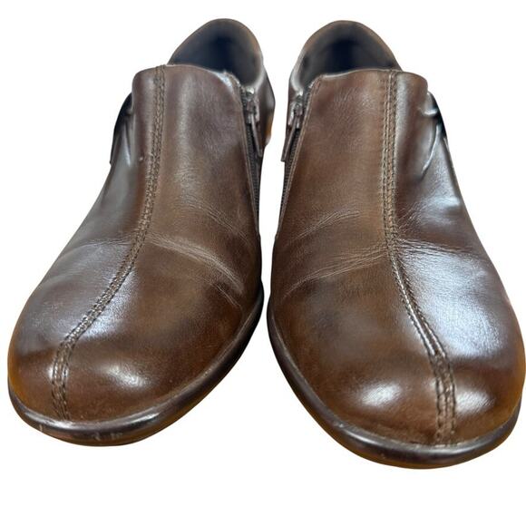 Clarks Clogs Brown Leather Chunky Heel Casual Shoes Side Zip Comfort sz 7 M - Picture 7 of 16